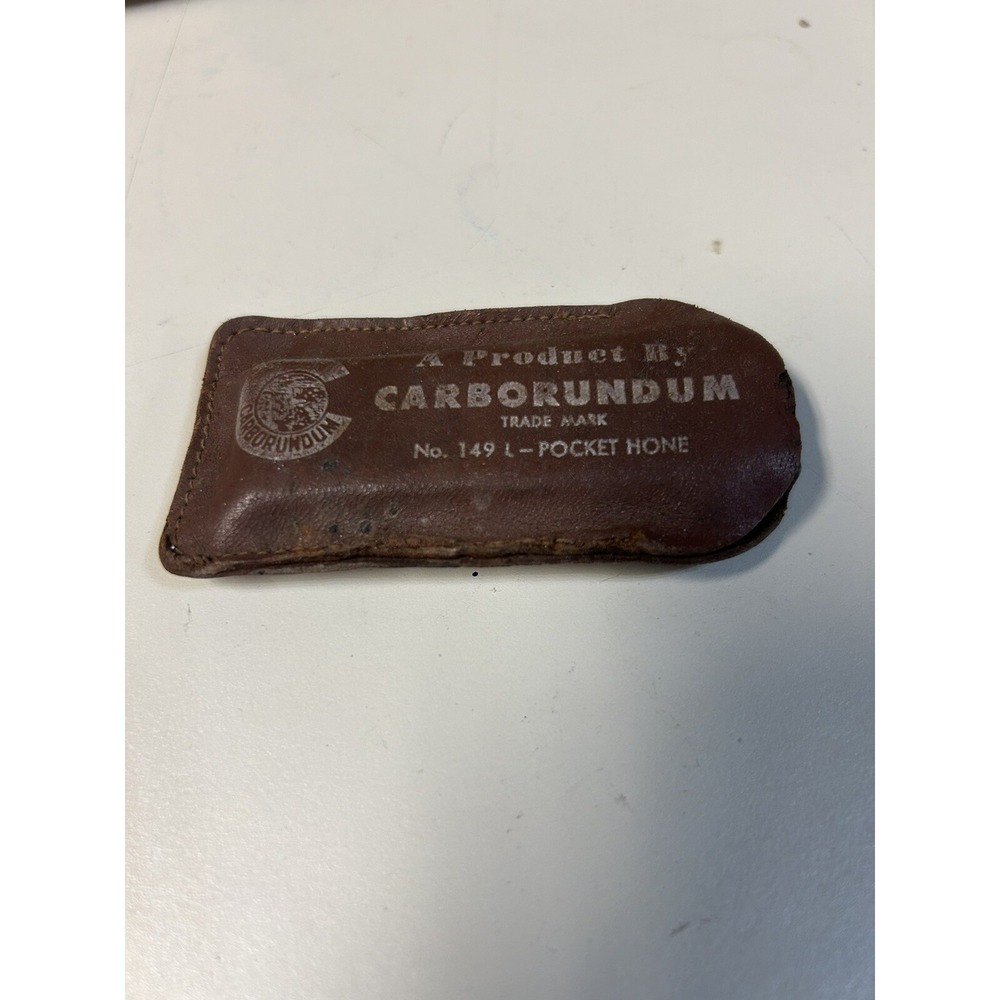 Vintage Carborundum No. 149L Pocket Hone Sharpening Stone In Leather Case
